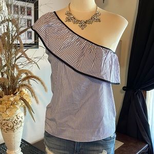 J.Crew One Shoulder Pinstripe Top, Size 14